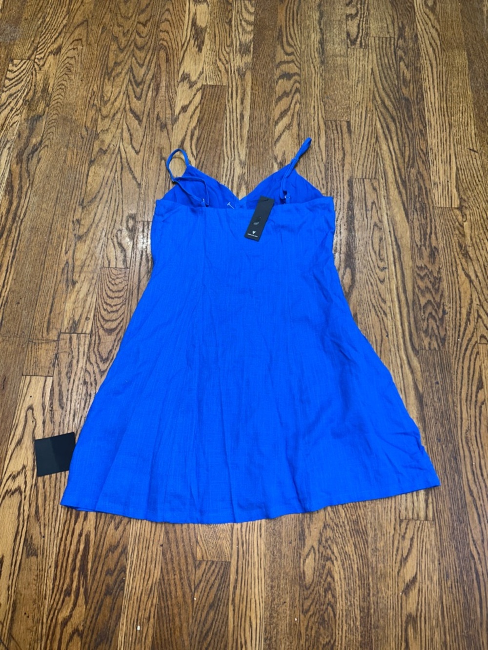 Lulu's Cobalt Button-Front Mini Linen Wedding Guest Graduation Dress - Picture 6 of 6